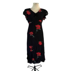 Vtg Y2K 2000s Dark Floral Ruffled Maxi Dress Sz 16 Whimsygoth Fairy Grunge